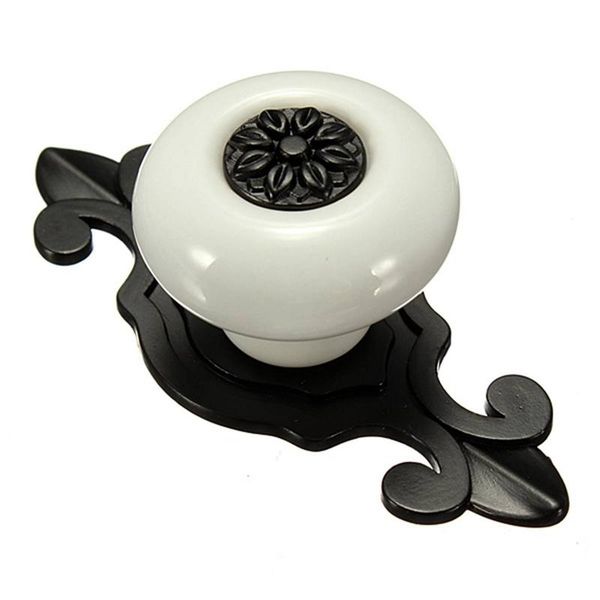 

vintage ceramic door knobs drawer cabinet cupboard wardrobe pull handle white+black handles & pulls