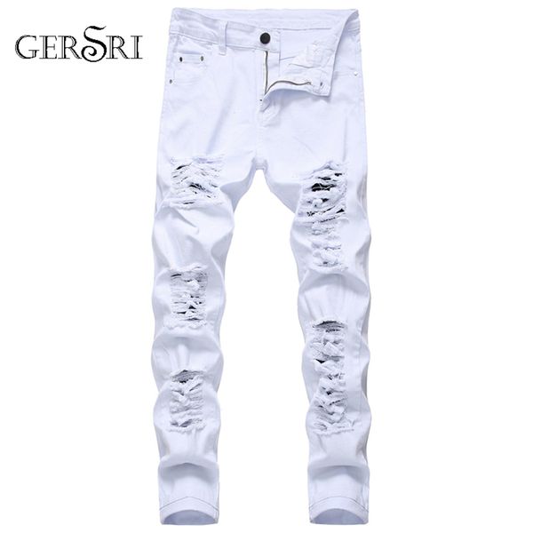 

men wear straight hole jeans, wear, famous brand fashion digner, white, Blue