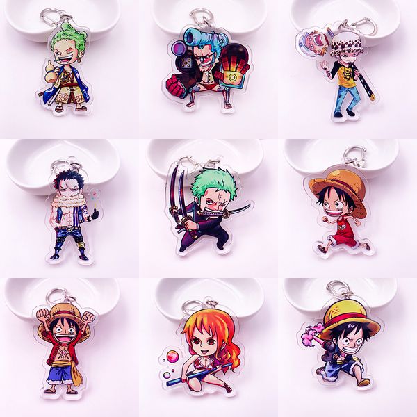 

cute cartoon one piece keychain anime double sided acrylic key chain women and men kids keyring gift pendant jewelry porte clef, Silver