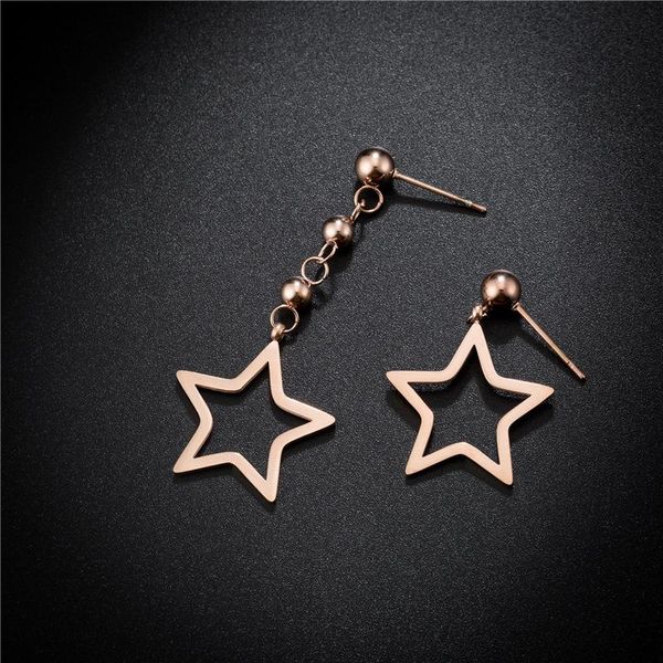 

dangle & chandelier creative fashion asymmetrical titanium steel earrings pentagram geometric for women rose gold small jewelry gift, Silver