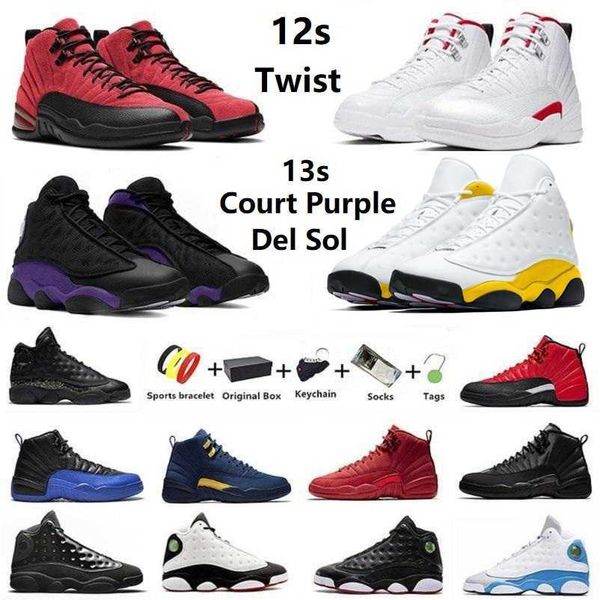 

boots 12 jumpman twist del sol 13 mens basketball shoes 12s dark powder blue court purple red flint 13s university gold reverse men cap gown, Black