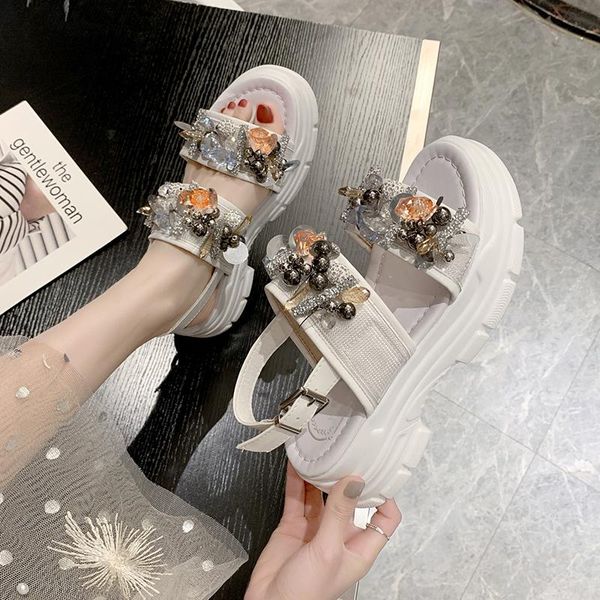 

summer chunky sandals women wedge high heels shoes female buckle platform leather casual slippers woman sandal, Black