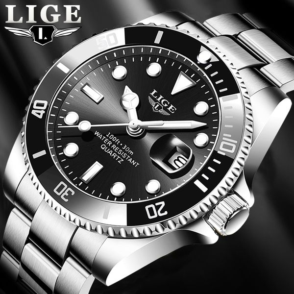 

relogio masculino lige brand luxury fashion diver watch men 30atm waterproof date clock sport watches mens quartz wristwatchg, Slivery;brown