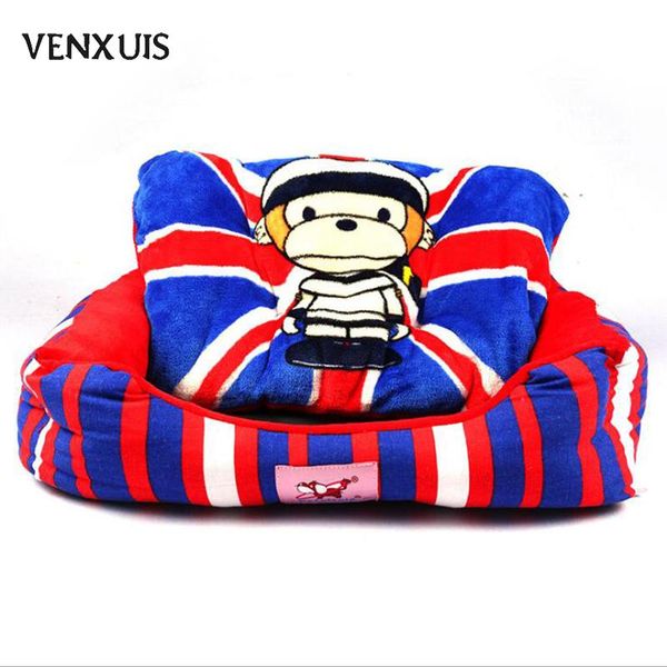 

venxuis colorful cartoon monkey warm pet dog mat red strip cat bed cotton house for small dogs teddy kennels & pens