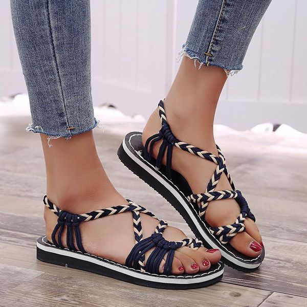 

sandals women lace up rope rome casuals gladiator cross tied shoes hjm89, Black