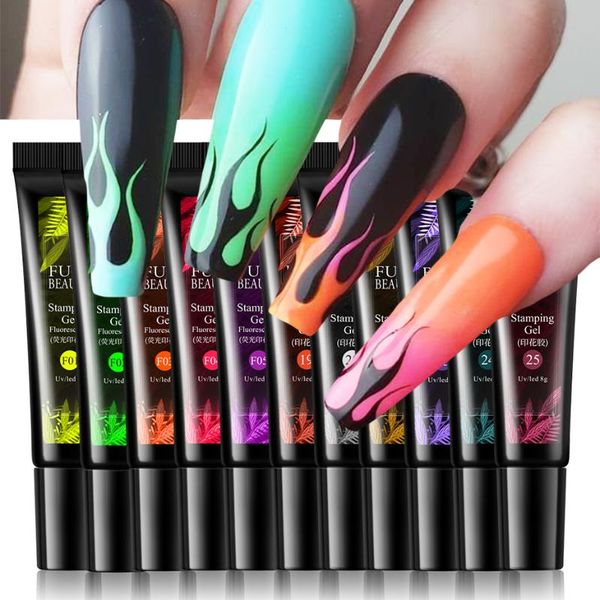 

nail gel 8ml paint stamping set fluorescent green yellow polish semi permanent varnish for art plates le1916-1, Red;pink