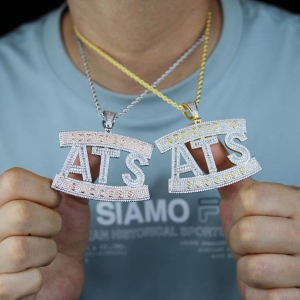 

chains 2021 hip hop addicted to success letter pendant necklace with rope chain iced out bling 5a cubic zirconia fashion mens jewelry, Silver