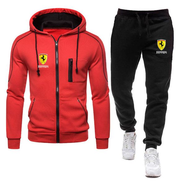

men's zipper sweater men's autumn and winter hoodie trend fashion leisure sports two-piece set, Gray
