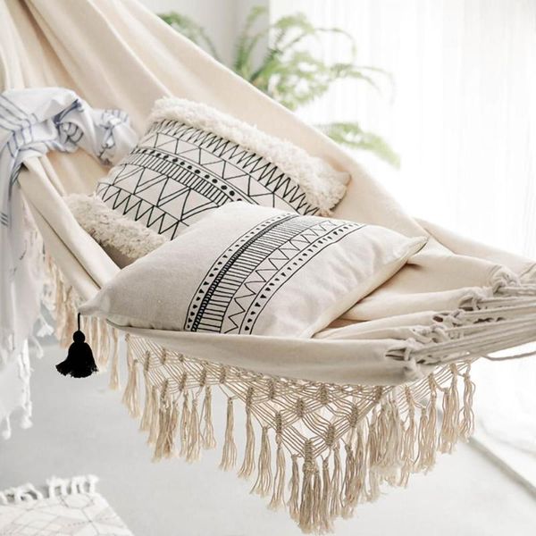 

large 2 person hammock boho style brazilian macrame fringed deluxe double net swing chair indoor hanging delivery camp furniture