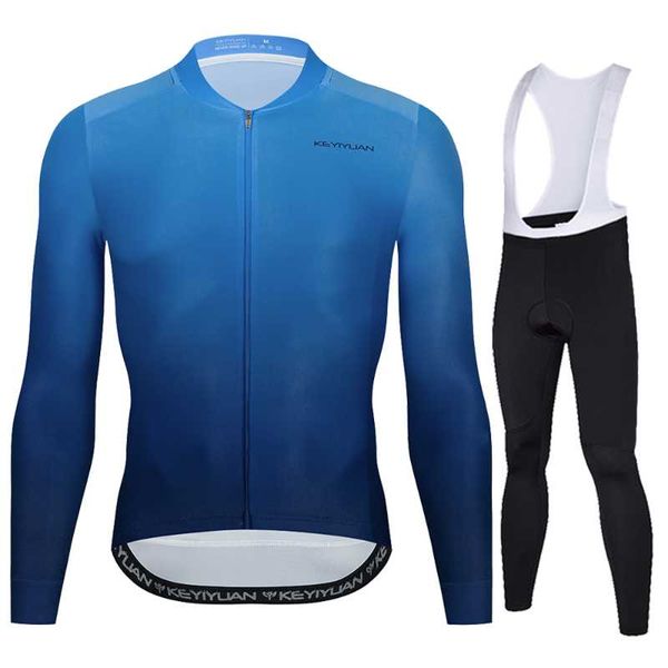 

racing sets keyiyuan 2022 pro team cycling jersey long sleeve mountain bike road outdoor set maillot largo blusa de time, Black;blue