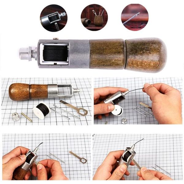 

professional hand tool sets 4pcs/set lock stitching sewing awl leather stitcher thread needles kit fab ric craft stitch