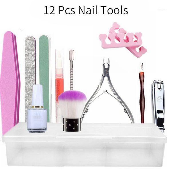 

12pcs/sets nail art tool clipper sponge file nails brush dead skin remover storage box for salon manicure tools1