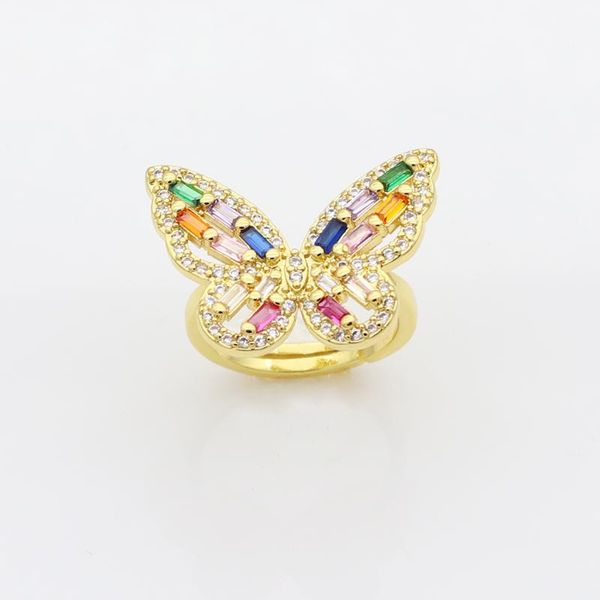 

wedding rings fashion jewelry opening high-grade copper inlaid zircon colorful butterfly ring luxury shiny cocktail party for women, Slivery;golden
