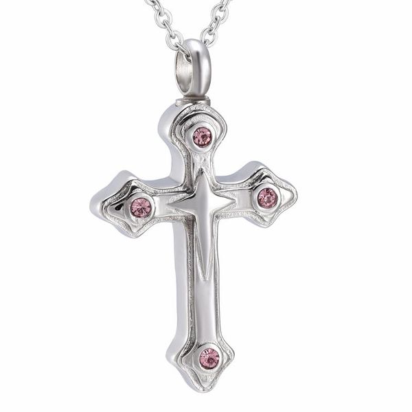 

pendant necklaces ijd9628 inlay multi-colored crystal cross stainless steel cremated remains into jewelry memorial cremation urn necklace, Silver