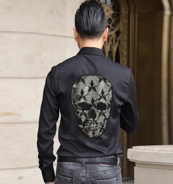 

men's casual shirts fashion men long sleeve rhinestones summer male clothing mens, White;black