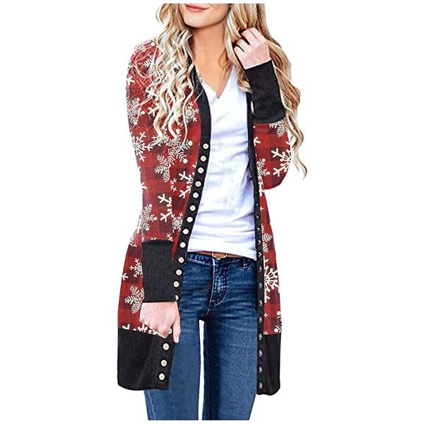 

women's trench coats casual fashion christmas print button long sleeve cardigan jacket belted coat down over the knee winter clothing, Tan;black