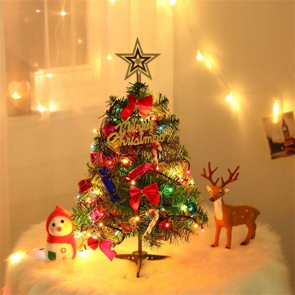 

christmas decorations 66#diy tree with lights led glowing flashing artificial snow frost pine needles year small tablexmas trees