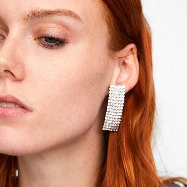 

drop earrings long hanging square crystal statement for women geometric jewelry dangle & chandelier, Silver