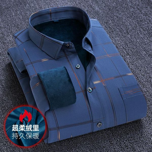 

men's casual shirts winter warm shirt plush thickened check elastic bronzing middle-aged comfortable, White;black