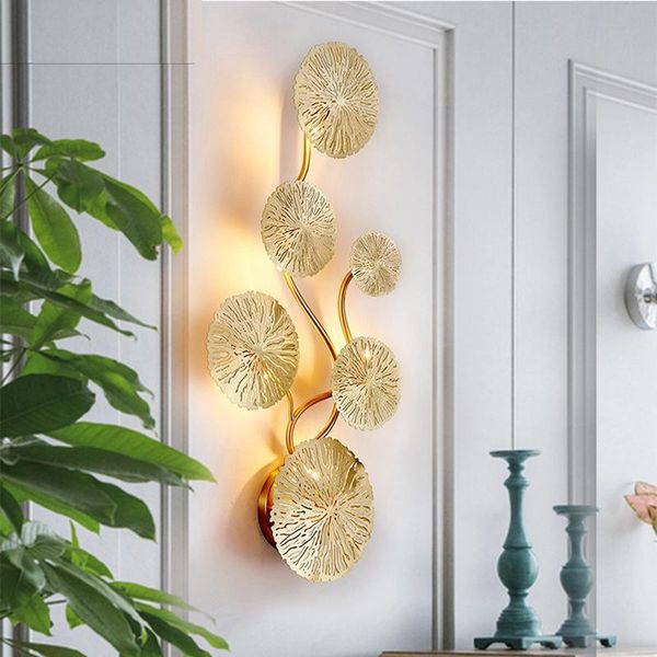 

copper lustre gold lotus leaf wall lamp vintage retro bedside living room art decor home lighting sconces g4 bulb