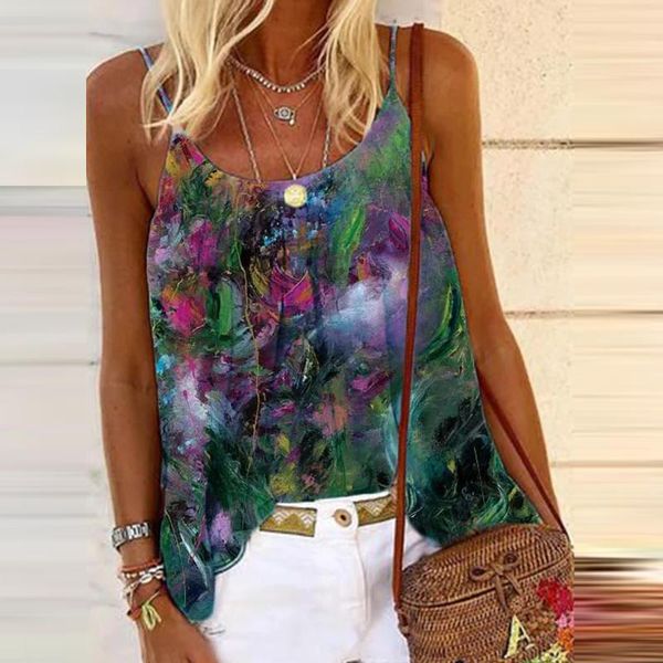 

women's t-shirt floral printed oversized female sleeveless t-shirts women 2021 plus size u-neck summer tee shirt tunic, White