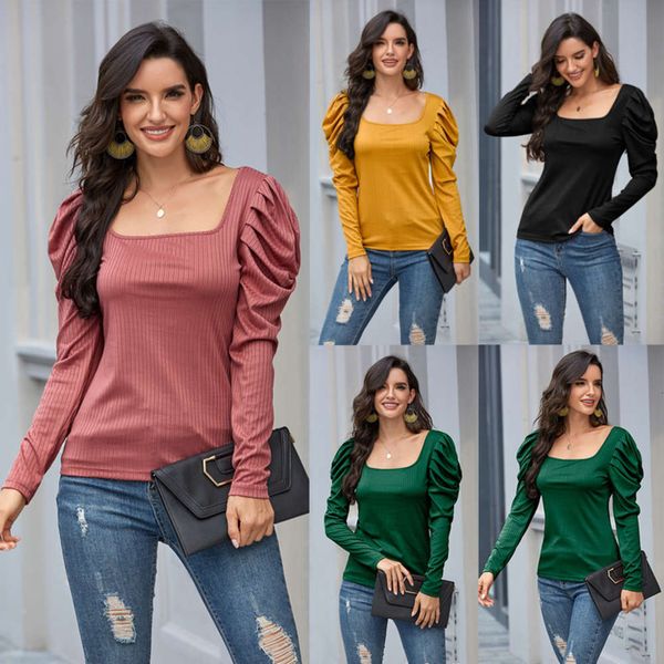 

casual dresses autumn and winter women's u-neck bubble sve t-shirt, Black;gray