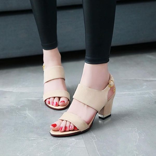 

big size 11 12 13 high heels sandals women shoes woman summer ladies open-toed round head cingulate thick with, Black