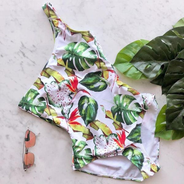 Mulheres 2021 One Swimsuit Swimsuit Green Leaf