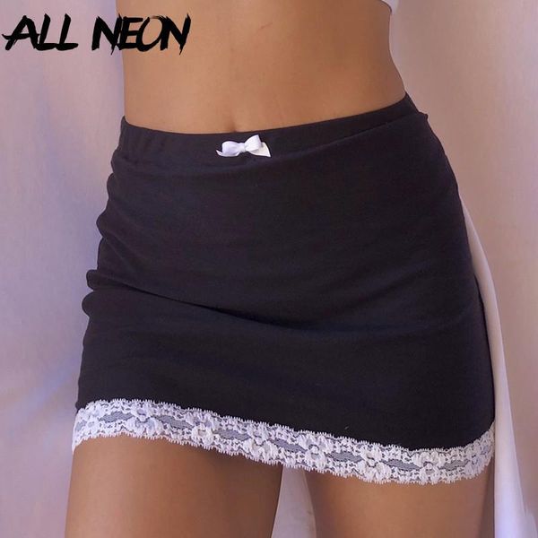 

skirts bodycon aesthetics trim clubwear lace solid short vintage bottoms high skirt waist sweet bow y2k e-girl 90s black allneon