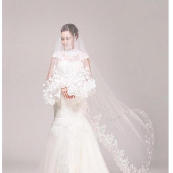 

bridal veils 2021 wedding dress veil accessories long cathedral train birdcage lace length 3 meters, Black
