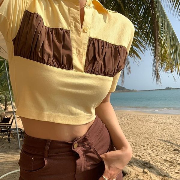 

women 2021 summer korean short sleeve tee streetwear harajuku hit color t-shirts female patchwork all-match tshirt fashion women's t-sh, White