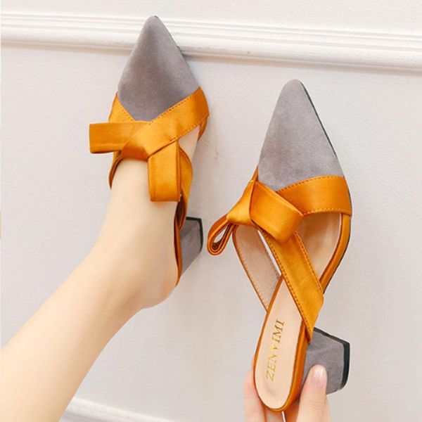 

slippers 2021 women's pointed toe fashion cool n thick heel single shoes high heels sandal, Black