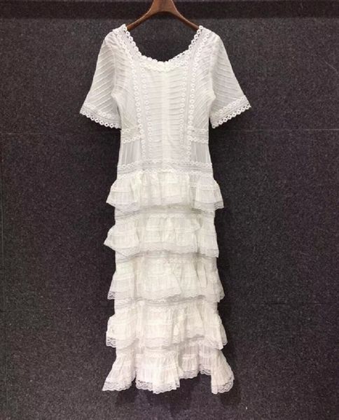 

dresses cascading ruffle spring summer clothing women square collar short sleeve midi lace embroidery white black, Black;gray