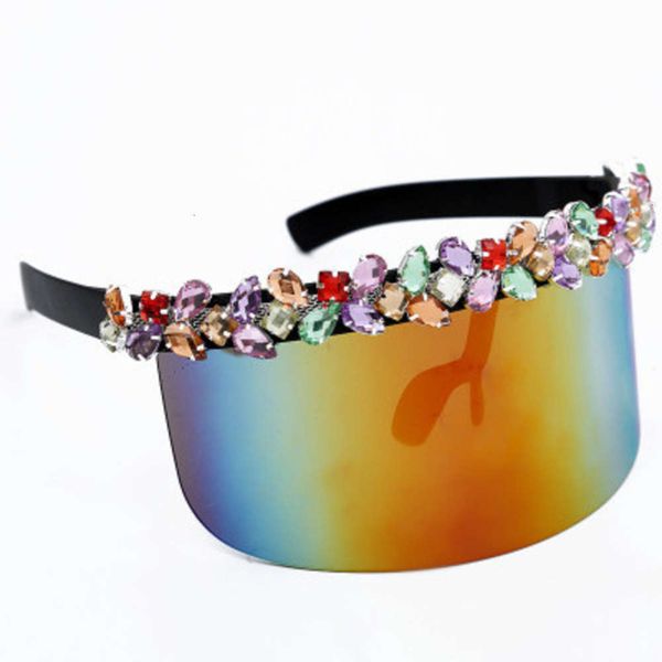 

new luxury candy color rhinestone women sunglasses 2020 brand large frame goggles shining diamond one piece sun glasses female, Black