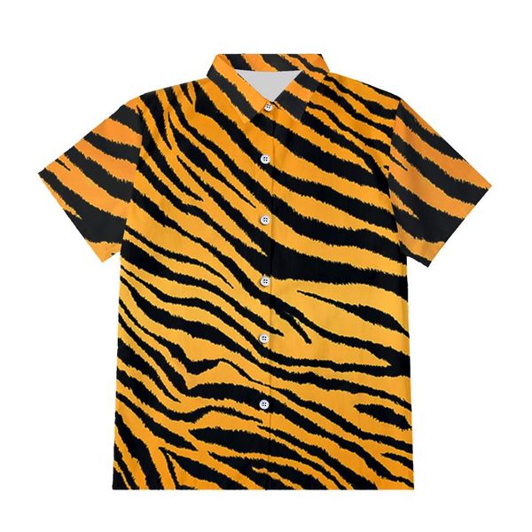 

men's casual shirts ifpd summer tiger skin 3d printed short sleeve shirt harajuku yellow fashion button streetwear plus size, White;black