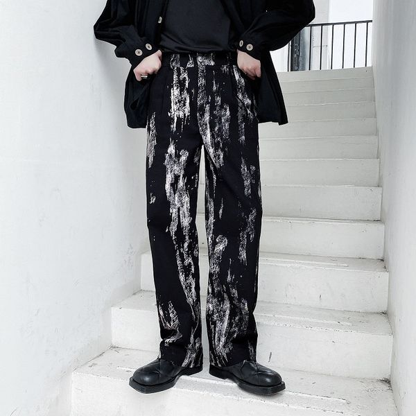 

pants fashionable the korean ink splashing casual , ruffian and hsome, dark pair personalized spring autumn men's, Black