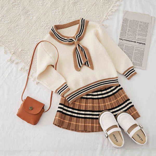 Progettato 2 pezzi ragazze abbigliamento classico set primavera maniche lunghe bambini principessa top e gonna compleanno scuola uniforme vestiti 1-8 anni G220310