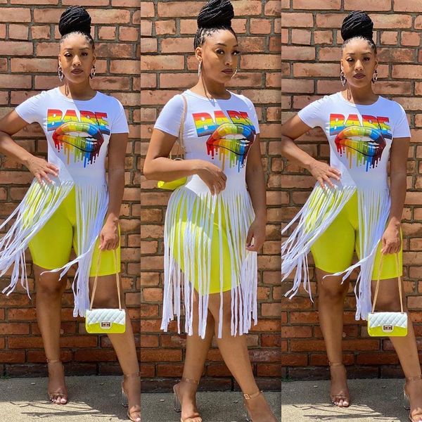 

tassel casual short sleeved womens t shirts printed o collar are sellers, White