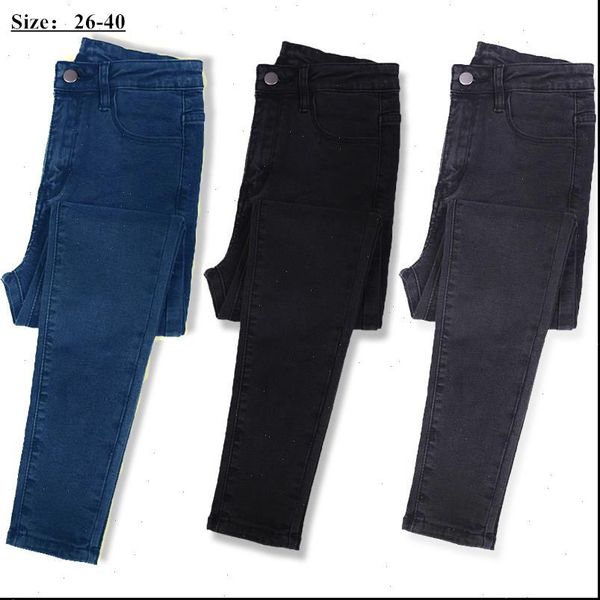 

autumn skinny high waist fashion women jeans denim long pencil pants camisa feminina lady fat trousers plus size 40, Blue