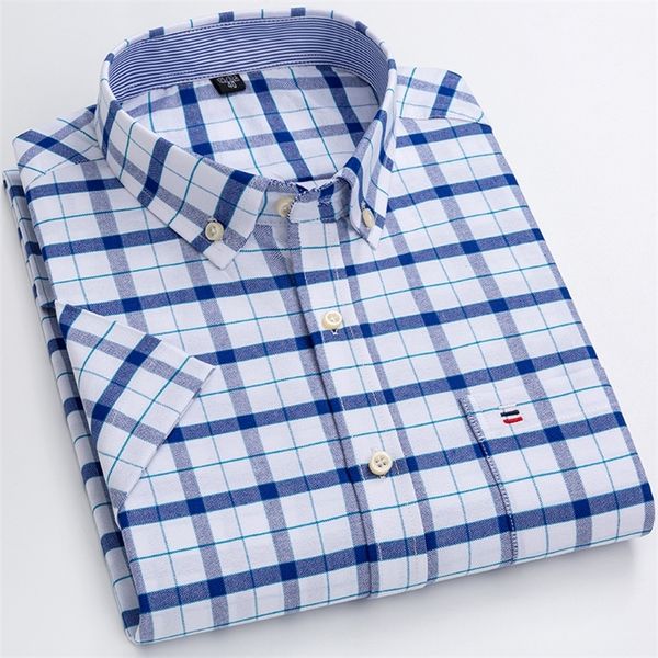 

s~7xl cotton shirts for men short sleeve summer plus size plaid striped male business casual white regular fit 220312, White;black