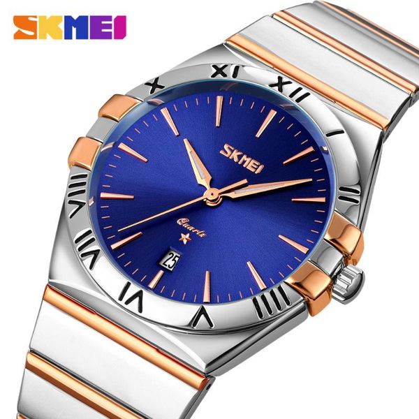 

wristwatches luxury watches mens skmei roman simple quartz wristwatch stainless steel band fashion waterproof watch for men relojes hombre, Slivery;brown