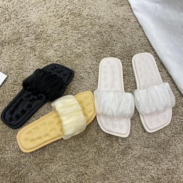 

slippers soft leather woven women summer 2021 flat heels beach casual slides shoes woman outdoor sandals flip flops muter, Black