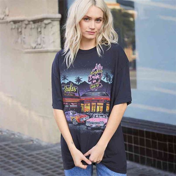

harajuku vintage graphic tees women short sleeve gray chic print cotton t shirt summer loose casual oversized t shirt 210406, White
