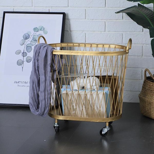 

creative golden iron laundry basket bathroom dirty clothes storage toys with wheels bags
