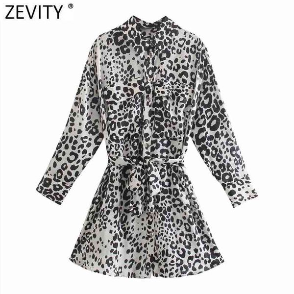 

women vintage leopard print double pockets casual slim shirt dress female chic breasted bow tied sashes vestidos ds8137 210416, Black;gray
