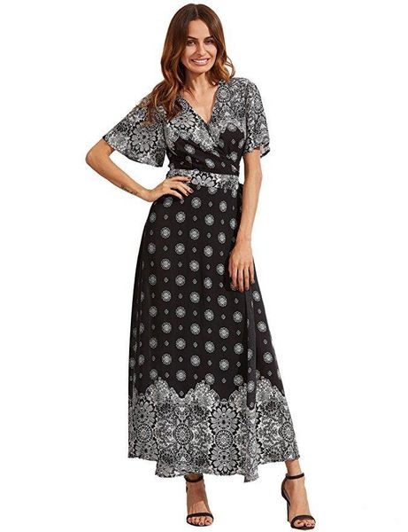 

casual dresses summer dress women clothing bohe print blue black beach long sleeve plus size v-neck bodycon vestidos 3xl, Black;gray