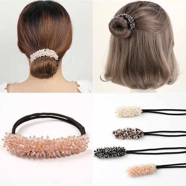 

korean fashion crystal hairbands for women donut bun maker elegant diy handmade making tools hair curler accessories1