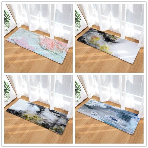

bath mats flannel long floor mat door heat transfer ink painting kitchen bathroom water-absorbing non-slip carpet