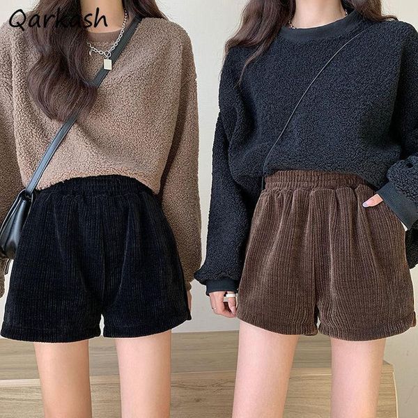 

women's shorts women friends casual solid high waist ulzzang street style corduroy mini vintage all-match ladies trouser minimalist sof, White;black