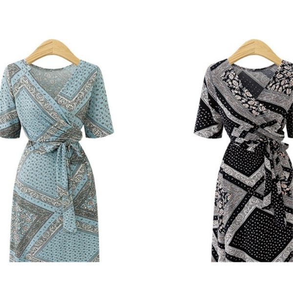 

2020 fashion large women's print long dress, Black;gray